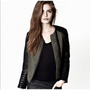 ALLSAINTS ABEL REAL LEATHER AND ITALIAN CLOTH JACKET SIZE 2